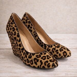 Leopard Print Haircalf Wedge Heels Size 7 Banana Republic Classic Neutral”